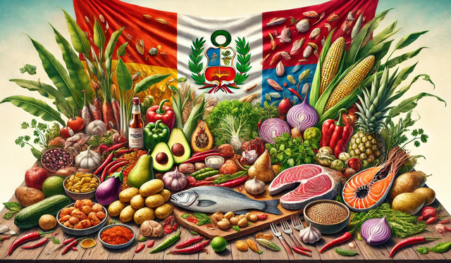 La gastronomía peruana surge gracias a la diversidad de ingredientes en torno a su variedad geográfica. Foto: ChatGPT   