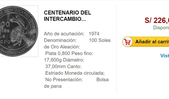 Moneda de S/1.00 que conmemora el Centenario del intercambio comercial Perú - Japón. Fuente: BCRP   