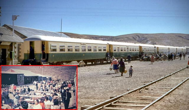 Año 1969, estación Pampa de Arrieros Arequipa, tren hacia Puno - Cusco. Cuando el ferrocarril lo administraba la empresa inglesa Peruvian corporation. Foto: composición LR / Facebook    