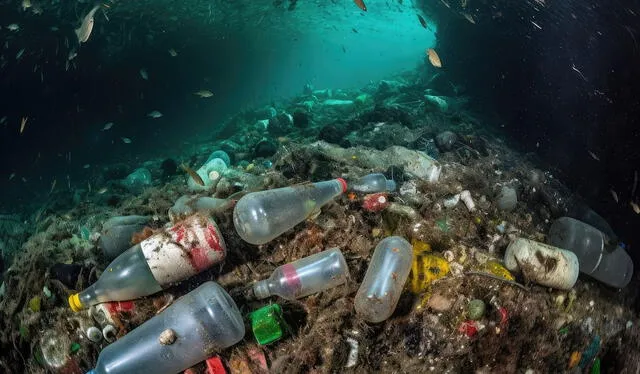  Científicos estiman que el fondo de los océanos está cubierto de hasta 11 millones de toneladas de plástico. Foto: Meteored.    