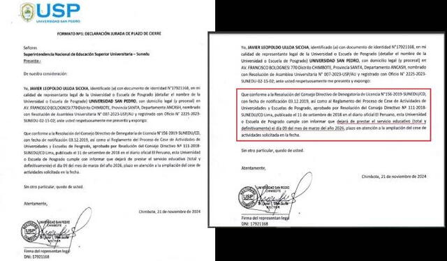  Documento de declaración jurada de plazo de cierre. Foto: Radio RSD   