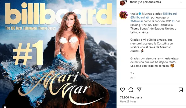 Marimar, interpretada por Thalía, se destacó como una de las telenovelas más exitosas. Foto: Thalía/Instagram   