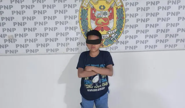 Menor de 11 años detenido tras estar involucrado en el caso de extorsión en Chao. Foto: PNP   