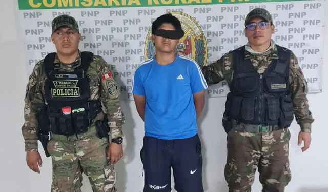 Menor de 15 años capturado tras ser acusado de extorsión. Foto: PNP.   