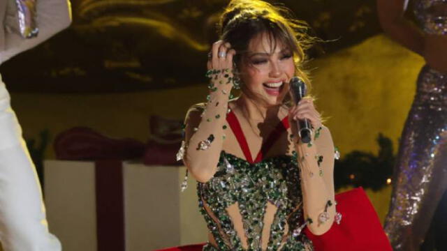 Thalía presentó tres temas. Foto: AFP   