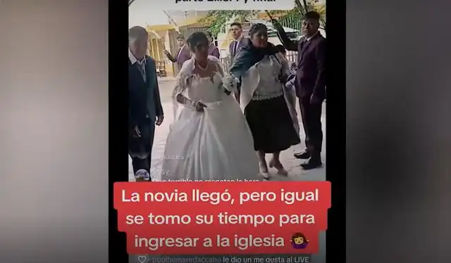 Novia ingresó a la iglesia acompañada de familiares. Foto: TikTok Novia ingresó a la iglesia acompañada de familiares. Foto: TikTok