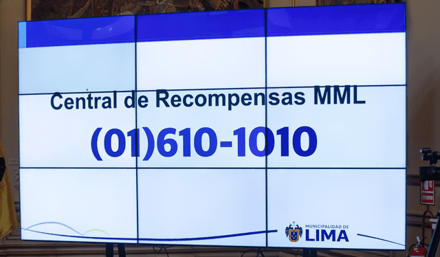 Número telefónico de la Central de Recompensas de la Municipalidad de Lima. Foto: MML   