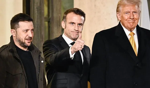 Macron reunió a Trump y Zelenski en el Elíseo antes de la reapertura de Notre Dame. Foto: AFP.   