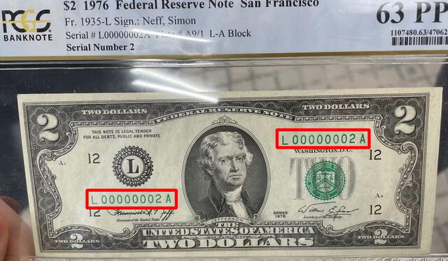 El impresionante valor de este ejemplar radica en que su número de serie es L00000002A. Foto: Matt Howerton/ WFAA. El impresionante valor de este ejemplar radica en que su número de serie es L00000002A. Foto: Matt Howerton/ WFAA.