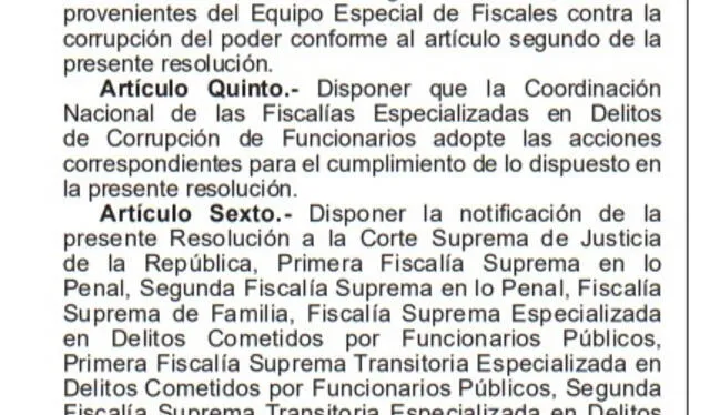 La resolución de la fiscal de la Nación señala que el personal del Eficcop pasa a las fiscalías supraprovinciales anticorrupción   