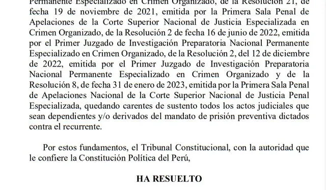 Sentencia del TC que anula las ordenes de captura y proceso de extradición de Fernando Camet Piccone 