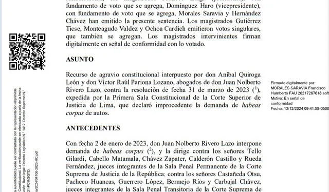 Sentencia del TC a favor de Juan Rivero Lazo   