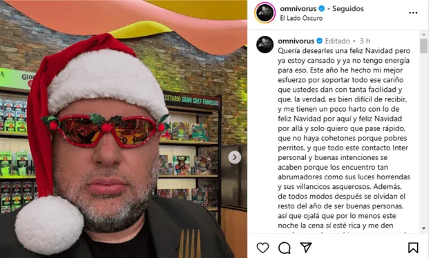  Javier Masias lanzó un peculiar saludo por Navidad. Foto: Javier Masías/Instagram   