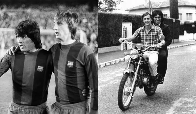  Hugo Sotil y Johan Cruyff formaron una de las duplas más inolvidables en el FC Barcelona. Foto: Foto: composición La República/BeSoccer/BBVA   