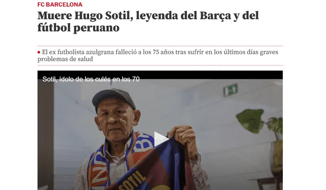  Así informó Mundo Deportivo sobre el fallecimiento de Hugo Sotil: Foto: Mundo Deportivo   