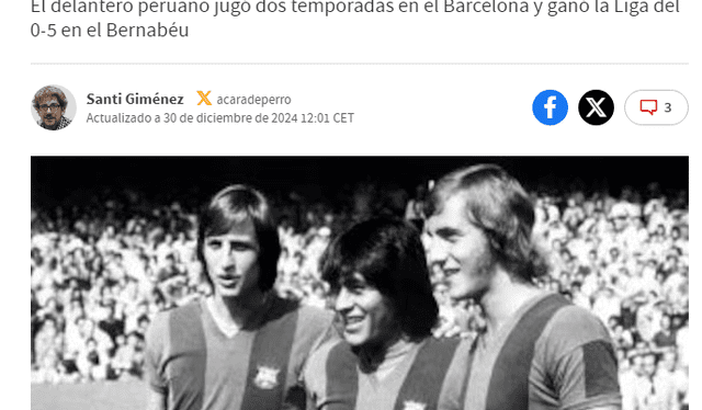  El Diario AS destacó la dupla que hacía con Johan Cruyff y Johan Neeskens. Foto: Diario AS   