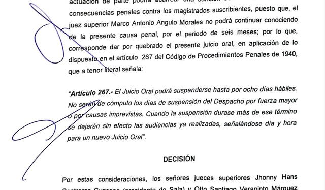 La Cuarta Sala Penal Liquidadora declaró quebrado el juicio al quedarse con solo dos jueces   