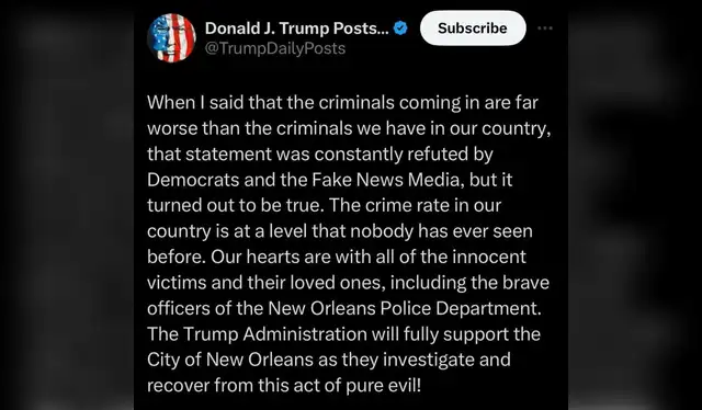  En una extensa publicación, Trump culpó a los inmigrantes, pese a que ya se demostró que el causante de la tragedia fue un ciudadano norteamericano. Foto: Captura/ El Español   
