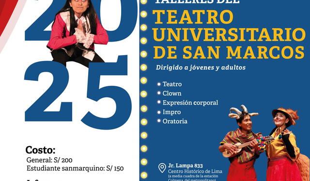 Talleres del Teatro Universitario de San Marcos. Foto: Centro Cultural de San Marcos - FB oficial.   