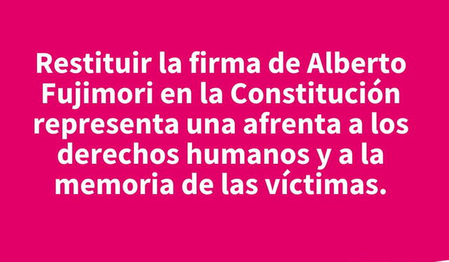 La Coordinadora Nacional de Derechos Humanos criticó la restitución de la firma de Fujimori   