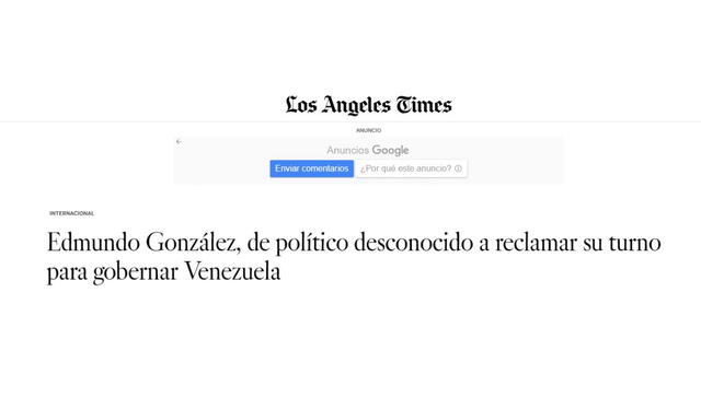 Titular de Los Ángeles Times. Foto: captura de LR    