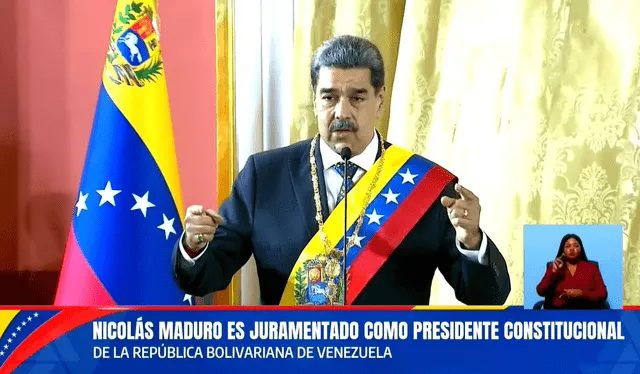 Maduro expresa su primer discurso frente a los representantes de Rusia, China y Bolivia. Foto: CNN VIVO   