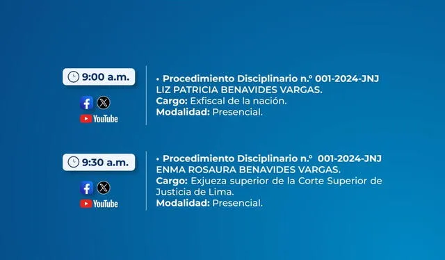 Audiencias programadas de Patricia Benavides y Enma Benavides   