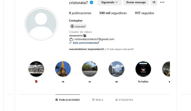 Cuenta de Instagram de Cristorata. Foto: Instagram   