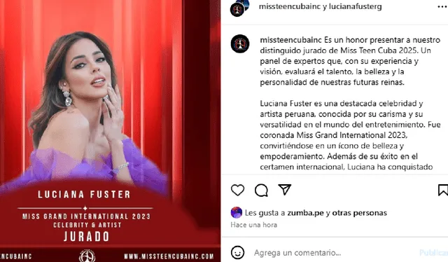 Presentación de Luciana Fuster. Foto: Instagram   