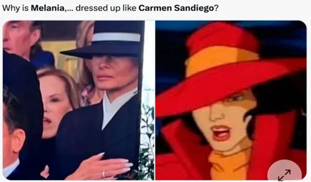  El peculiar sombrero de la primera dama, Melania Trump, desató una larga fila de memes en las redes sociales. Foto: X 