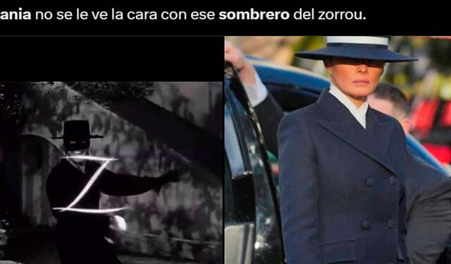  El peculiar sombrero de la primera dama, Melania Trump, desató una larga fila de memes en las redes sociales. Foto: X   