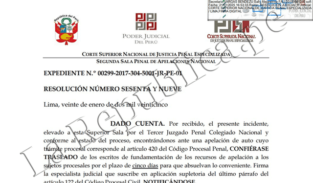 Resolución de la Segunda Sala de Apelaciones Nacional sobre el trámite de la apelación del caso cócteles   