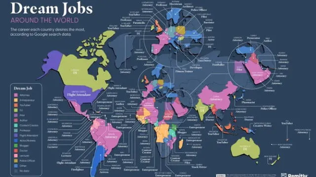  Según Google, estas son las carreras más buscadas por los ciudadanos de cada país del mundo. Foto: 20 minutos.   