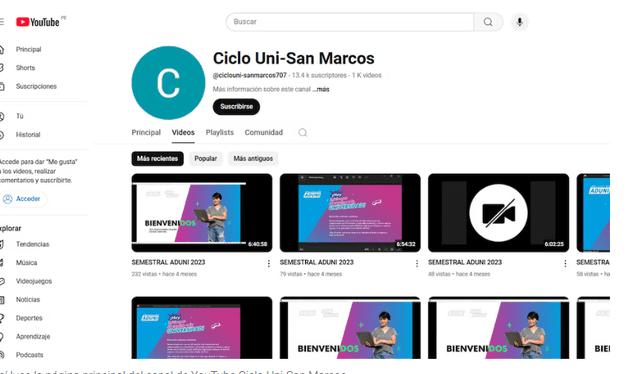  Canal de YouTube Ciclo Uni-San Marcos   