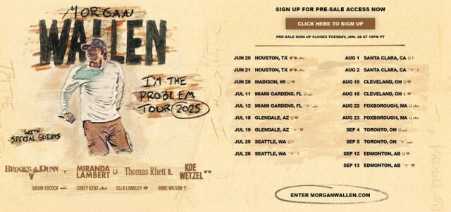  Fechas y entradas para el concierto de Morgan Wallen. Foto: Morgan Wallen    