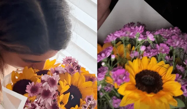 Susana Alvarado y su ramo de girasoles. Foto: Instagram   