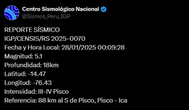  Temblor en Ica, según IGP. Foto: IGP    