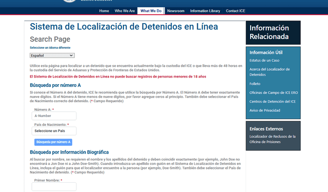 Sistema de localización de detenidos en línea. Foto: US Goverment Sistema de localización de detenidos en línea. Foto: US Goverment