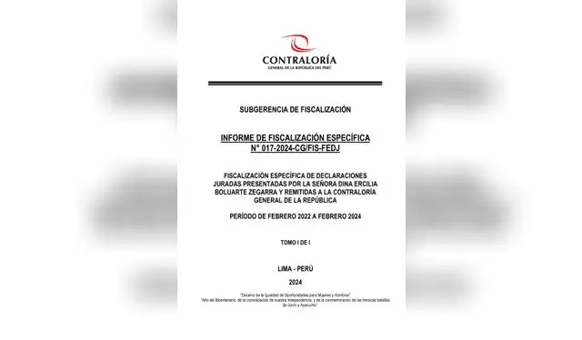 Informe de la Contraloría que descarta desbalance patrimonial de la presidenta Dina Boluarte   