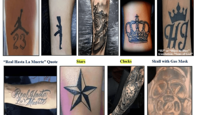 Tatuajes por los cuales inmigrantes podrían ser confundidos con miembros de la temida pandilla. Foto: ACLU Tatuajes por los cuales inmigrantes podrían ser confundidos con miembros de la temida pandilla. Foto: ACLU