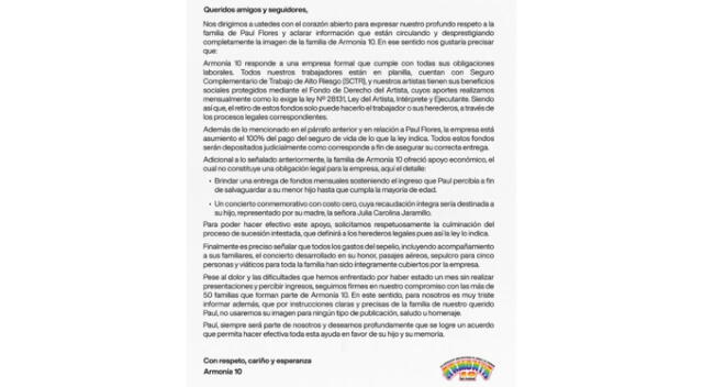 Comunicado de Armonía 10. Comunicado de Armonía 10.