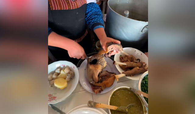 El caldo viene acompañado de pancita y un toque de colágeno proveniente del cerebro. Foto: composición LR/ TikTok / @alexserrano.1 El caldo viene acompañado de pancita y un toque de colágeno proveniente del cerebro. Foto: composición LR/ TikTok / @alexserrano.1