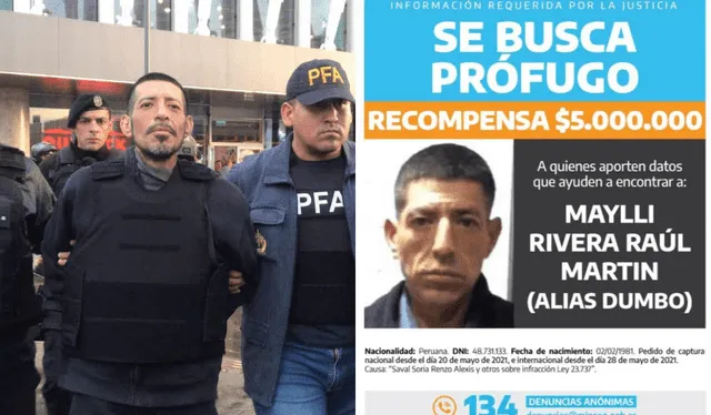  'Dumbo' era uno de los narcos más buscados de Argentina y se ofreció una recompensa de cinco millones de pesos. Foto: Composición LR/ Gobierno de Argentina/ Perfil   
