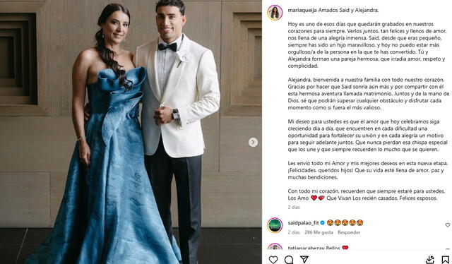 Mamá de Said Palao dejó cariñoso mensaje a los recién casados. Foto: Instagram Mamá de Said Palao dejó cariñoso mensaje a los recién casados. Foto: Instagram