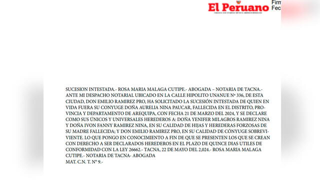 Documento oficial del proceso de sucesión intestada Documento oficial del proceso de sucesión intestada