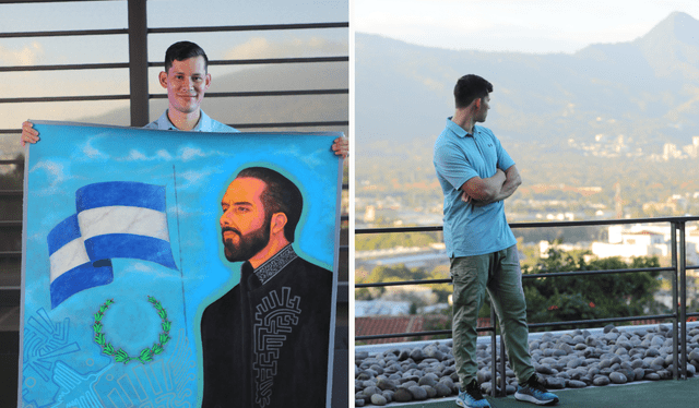  Un lienzo para Nayib Bukele: Joven viaja desde Perú para entregar obra. Foto: Foto: Jarvyn Muñoz/Diario El Salvador   