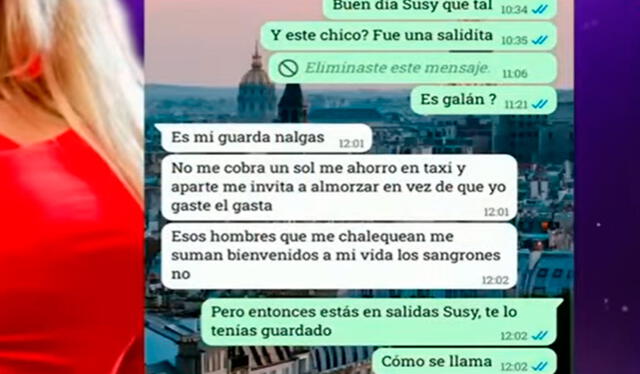 Susy Díaz contestó al reportero que el joven era su ‘guarda nalgas’ y no le cobraba ni un sol. Foto: Magaly TV Susy Díaz contestó al reportero que el joven era su ‘guarda nalgas’ y no le cobraba ni un sol. Foto: Magaly TV