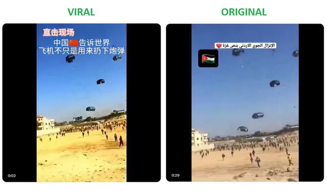 <em>Comparación entre el video viral y la versión original del mismo. Foto: captura de X</em>   