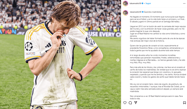  Luka Modric se despide del Real Madrid. Foto: lukamodric10/ Instagram   