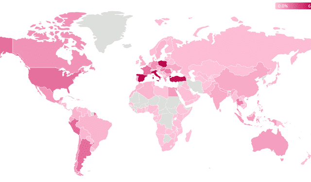 Detecciones mundiales de Danabot según la telemetría de ESET desde 2018, siendo históricamente Polonia, Italia, España y Turquía los países más atacados, y Perú, Argentina, Chile y México los destacados de Latinoamérica. Foto: ESET Detecciones mundiales de Danabot según la telemetría de ESET desde 2018, siendo históricamente Polonia, Italia, España y Turquía los países más atacados, y Perú, Argentina, Chile y México los destacados de Latinoamérica. Foto: ESET